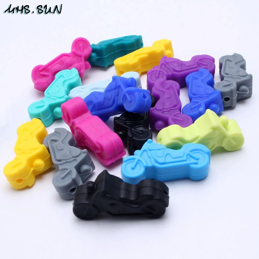 

MHS.SUN 15pcs Food grade motorcycle silicone beads baby chewing bead loose teether beads for DIY nursing infant jewelry
