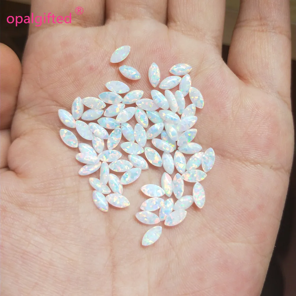 

(50pcs/lot)Free Shipping Synthetic 3*6mm white Marquise cabochon Opal for body jewelry with wholesale price
