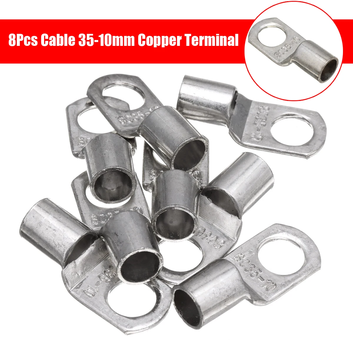8Pcs Copper Terminal Cable Lugs 35 10mm Wire Eyelet Connector Ring