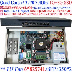 4 ядра i7 3770 1u межсетевого экрана маршрутизатор с 6*1000 м 82574l Gigabit NIC 2 * intel i350 SFP 1 г Оперативная память 8 г SSD
