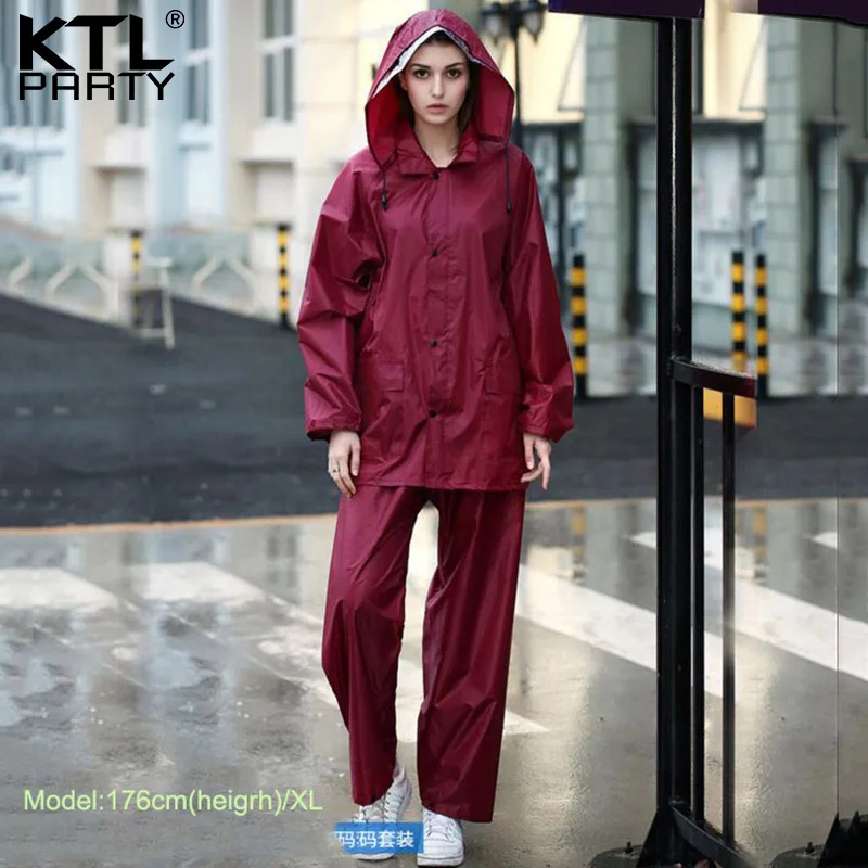 KTLPARTY womens rainwear rain proof pants set female split motorcycle raincoat suit adults lady