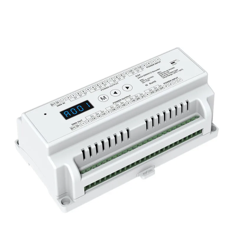 New D24 CV Led DMX512 Decoder Constant Voltage;DC5-24V input;3A*24CH output Din Rail 24 Channel DMX Decoder RGB Strip Controller New D24 CV Led DMX512 Decoder Constant Voltage;DC5-24V input;3A*24CH output Din Rail 24 Channel DMX Decoder RGB Strip Controller