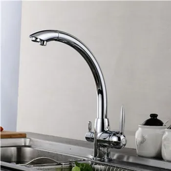 

Double Handles 2 Way Brass Deck Mounted Kitchen Faucet Sink Mixer Tap Chrome