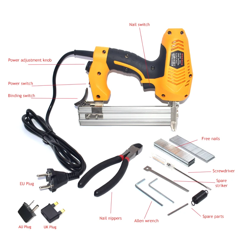 2 в 1 обрамление гвоздильщик Электрический степлер гвоздь пистолет 220 В электрические инструменты F30/422J гвозди пистолет с гвоздями и пластиковый ящик инструментов