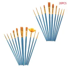 20pcs/set Artist Paint Brush Nylon Hair Watercolor Acrylic Oil Painting Drawing Supplies Art Accessory