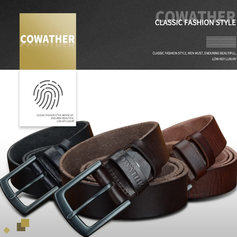 COWATHER 100% Натуральная воловья кожа ремни для мужчин винтаж 2019 Новый дизайн мужской
