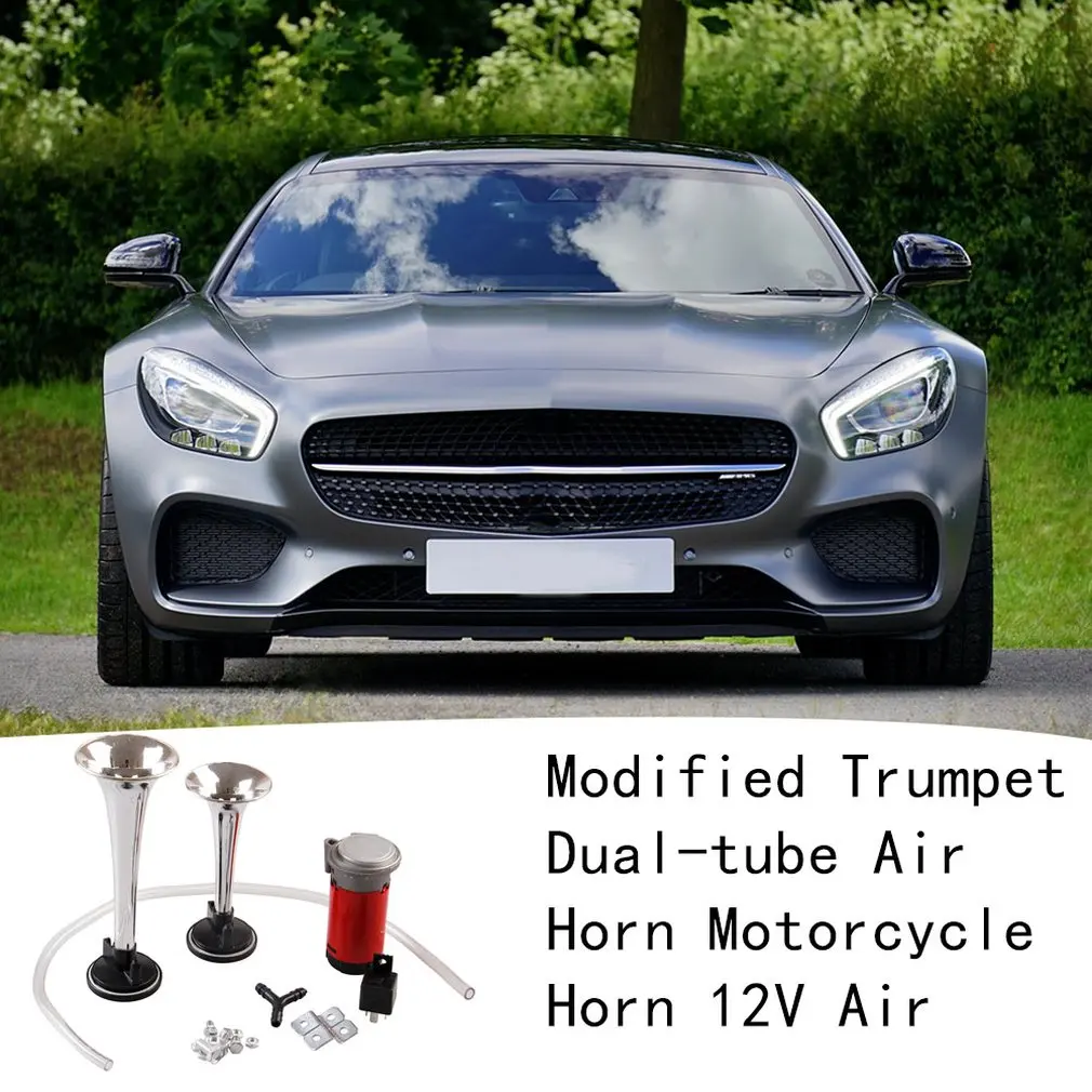 

Hot Car Modified Horn Double Pipe Air Horn Motorcycle Horn 12V Whistle Air Horn Waterproof And Durable Super Loud Horn