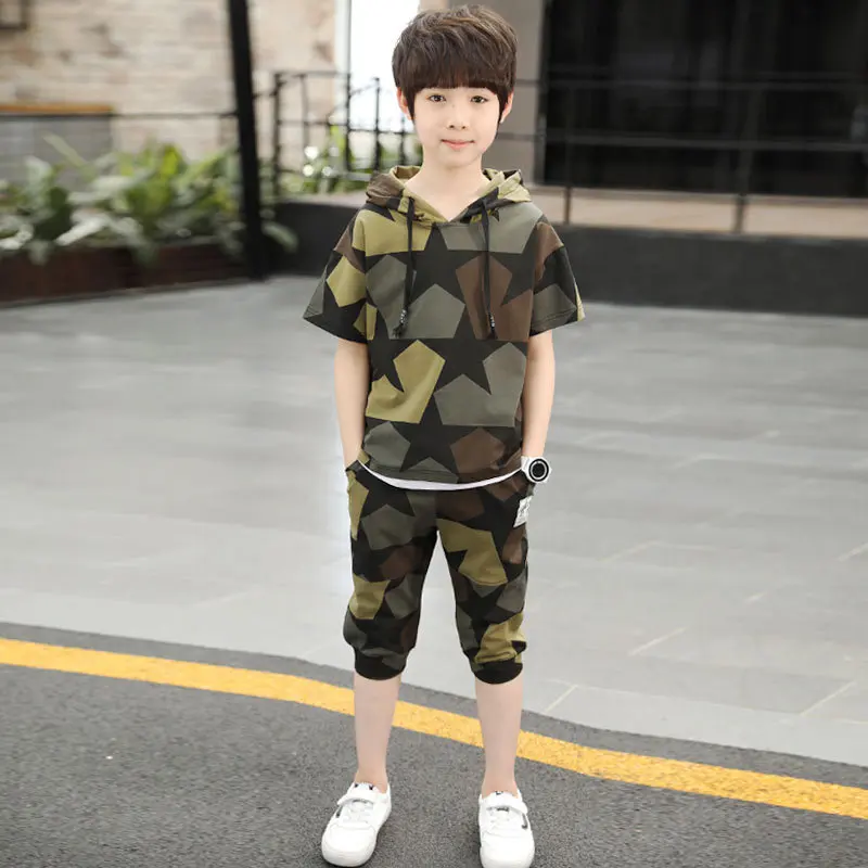 

Boys Clothes Sets 2pces Suit Short Sleeve Camouflage Boys'Children's and Adults' Two-piece 2019 New Korean Style Handsome