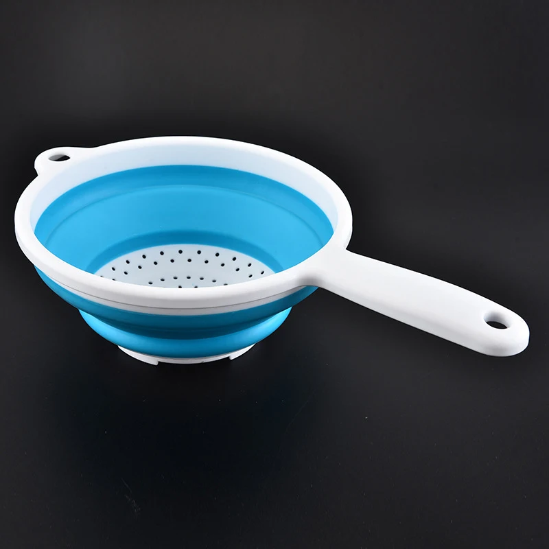 1pc Folding Plastic Colander Drain Basket Kitchen Strainer Tools With Long Handle Fruit Vegetable Washing