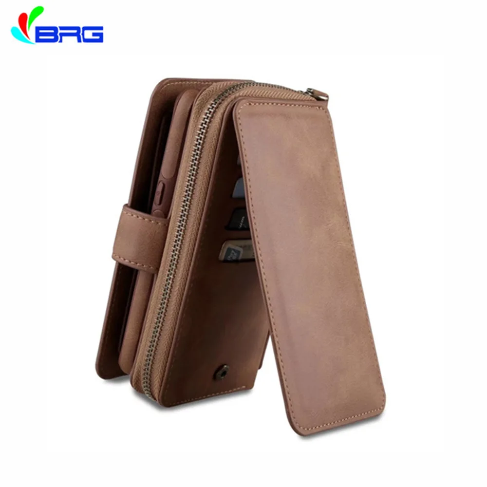 

For Samsung S10 S9 S8 Plus NOTE9 8 S7 Vintage pattern Leather Wallet Case Removable Pouch Flip Card Back Cover Zipper Cell Case