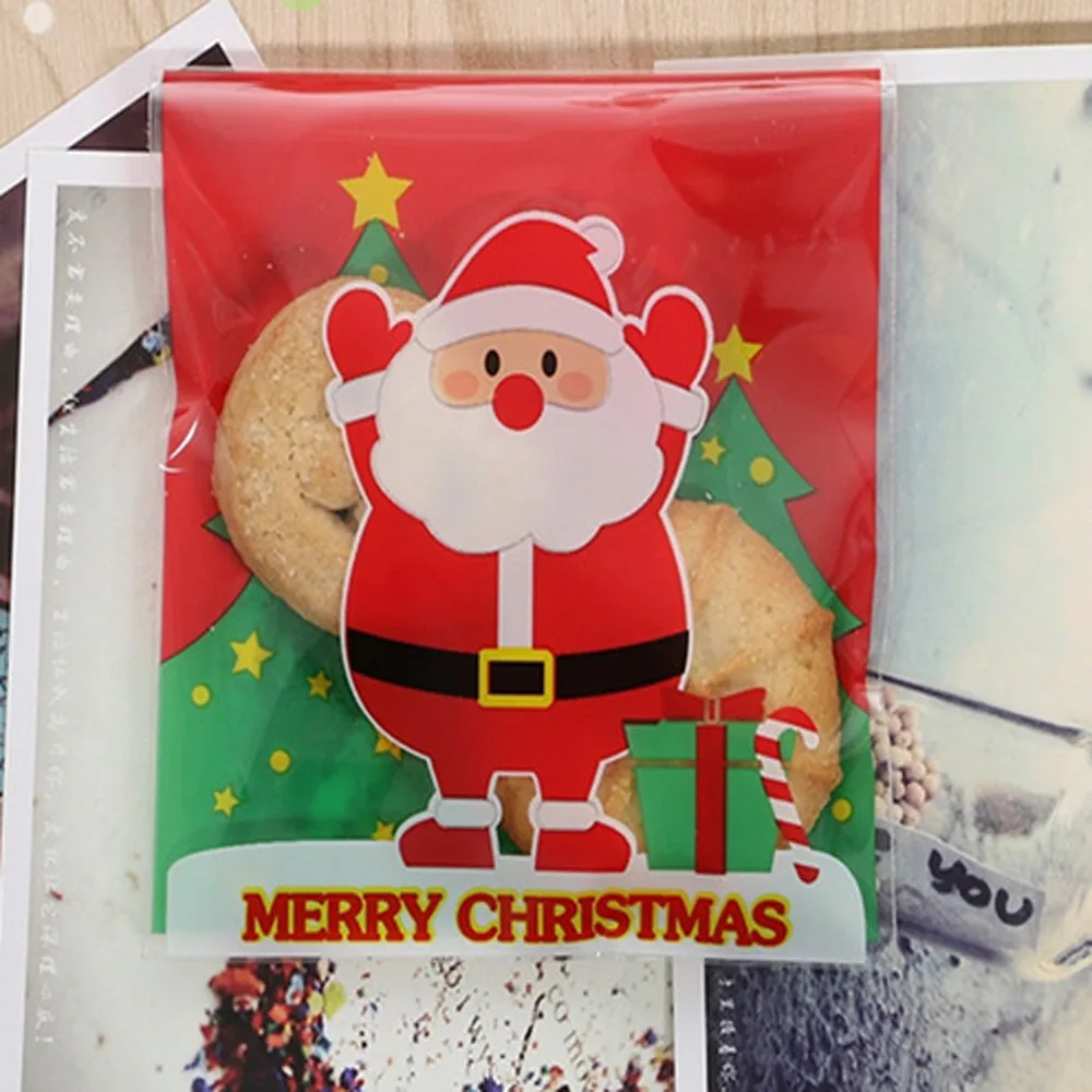 

100 Pcs Cute Cartoon Gifts Bags Christmas Cookie Packaging Self-adhesive Plastic Bags For Biscuits Birthday Candy Cake#15