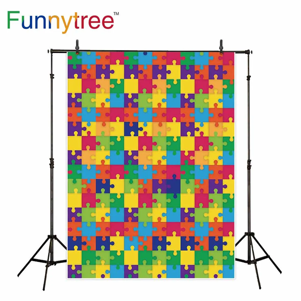 

Funnytree backdrop for photographic studio jigsaw colorful cartoon kids professional background photobooth photocall printed