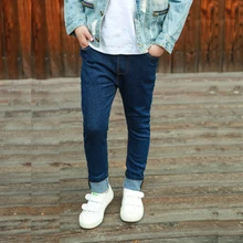 Ienens 5-13y moda meninos magro calças de brim retas jovem menino calças casuais crianças do bebê denim calças compridas cor sólida