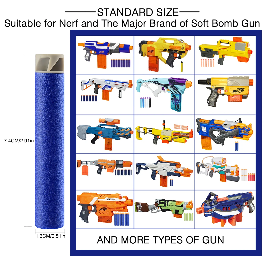 1000Pcs Flat Soft Hole Head 7.4cm*1.3CM Refill Darts Toy Set Accessories EVA Bullets For Nerf Retaliator Series Blasters Mega