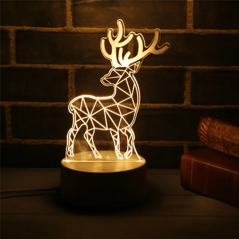 Navidad 3D светодиодный светильник с милой рождественской елкой, снеговиком, светодиодный ночник, вечерние рождественские украшения, энергосберегающая лампа для управления атмосферой - Цвет: Deer