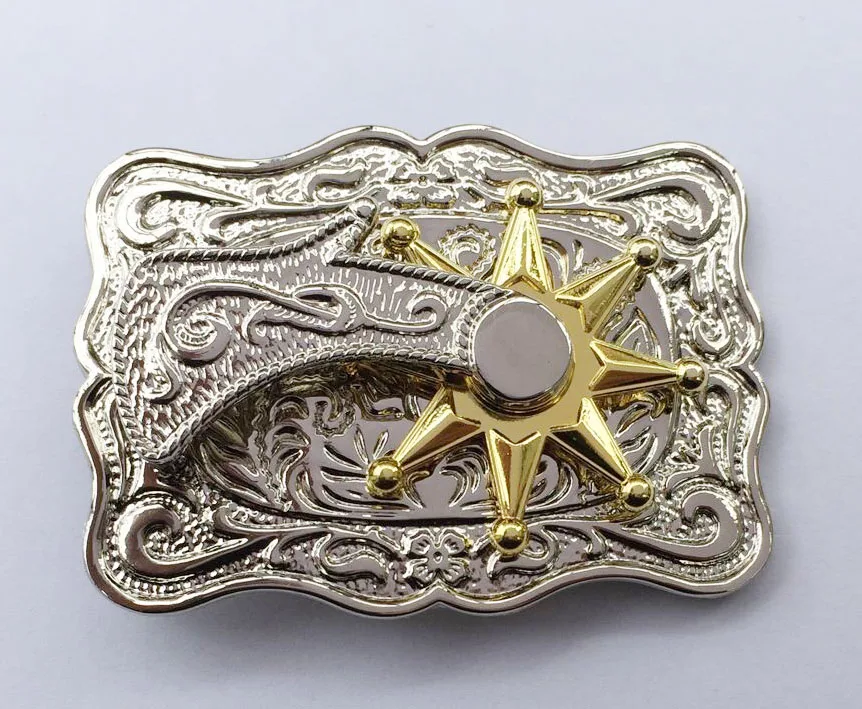 

Newest Silver Border With Golden Twist Star belt buckle