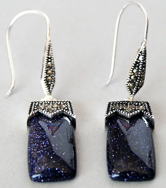 

fashion jewelry blue sand stone 925 silver & macasite earrings 2