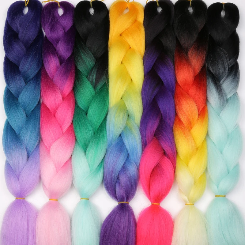 Мисс парик Омбре плетение волос для наращивания 24 дюйма 100 г огромные косы синтетические волосы волокно Розовый Фиолетовый Синий Зеленый 1pce