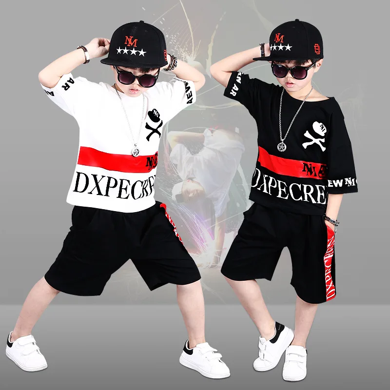 Детская одежда для уличных танцев комплекты летней одежды с короткими рукавами для мальчиков и девочек спортивный костюм из 2 предметов для подростков костюмы в стиле хип-хоп