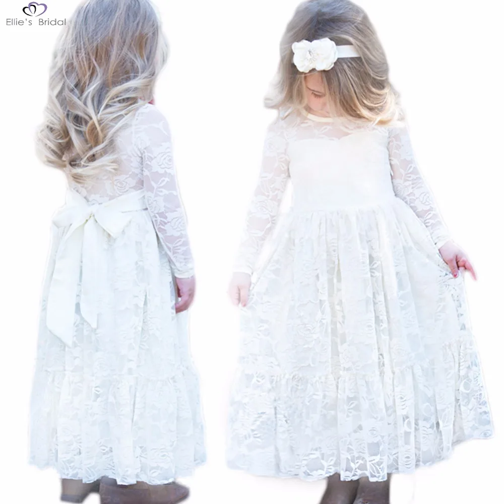 2018 Girl Lace Long Maxi Dress Rose Baby Kids Princess Wedding