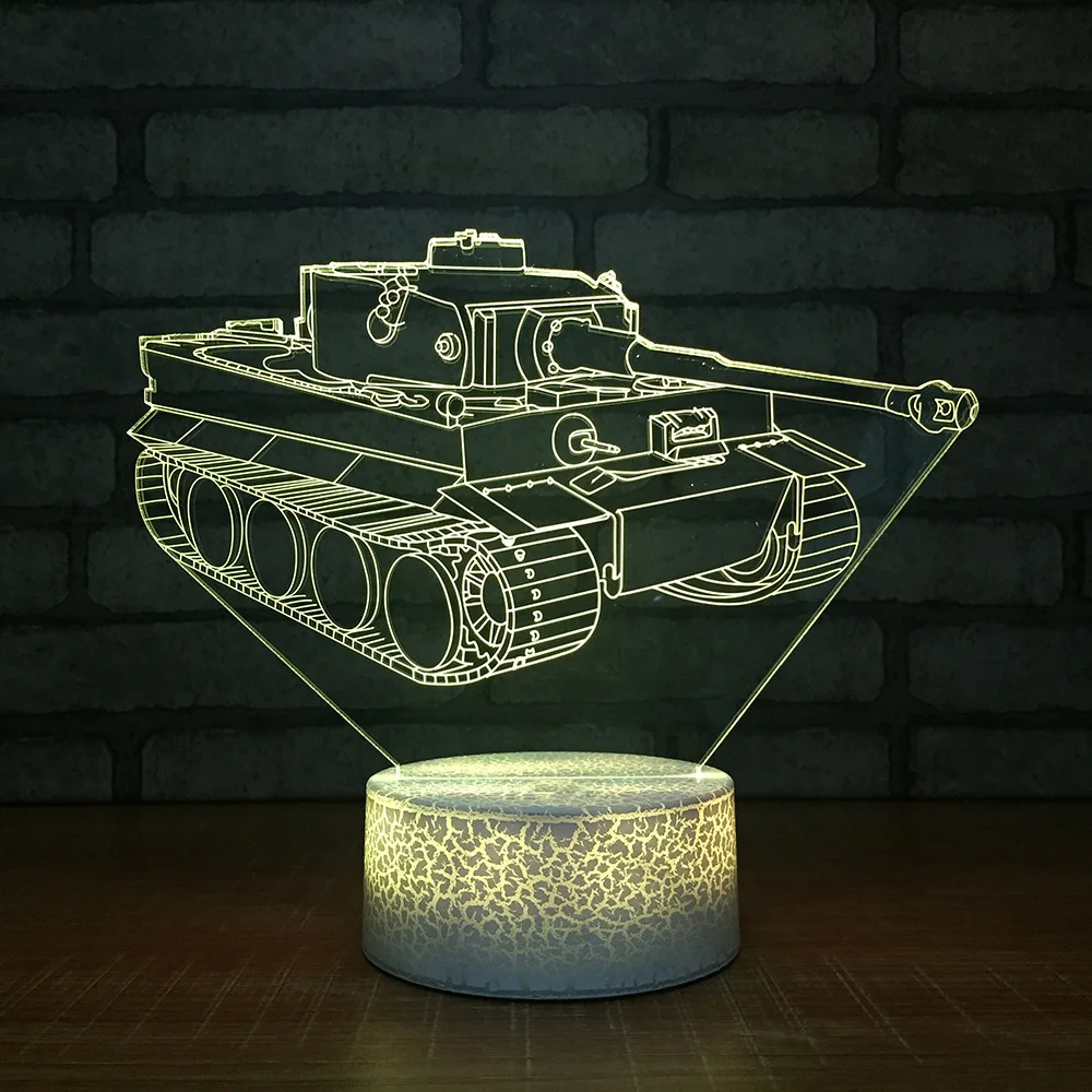 

Creative 7 Color Change 3D Led Home Decor Visual Tanks Nightlight Fighter Luminaria Desk Lamp Boy Birthday Gift Lighting Fixture