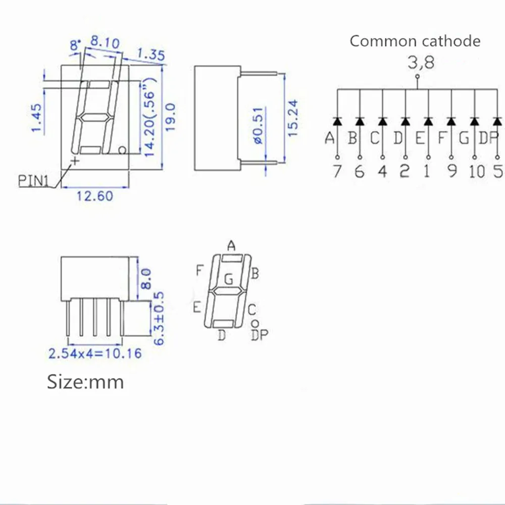 10 шт. 0,56 дюймов 7 сегмент 1bit цифровой трубки Красный общий катод; светодиоды цифра дисплей 0,5 дюйма 0,5 0,56 дюйма 0,56 ''0.56in. Один 1 бит