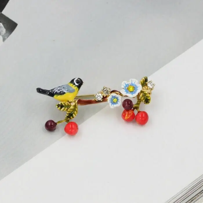 Amybaby дизайнерские фруктовые райские игольские птицы маленькая вишня женские серьги-обручи с кисточками Ожерелье Кольцо Браслет - Окраска металла: brooch