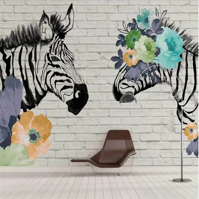 Custom wallpaper mural zebra flowers modern background wall - high-grade wall cloth Custom wallpaper mural zebra flowers modern background wall - high-grade wall cloth