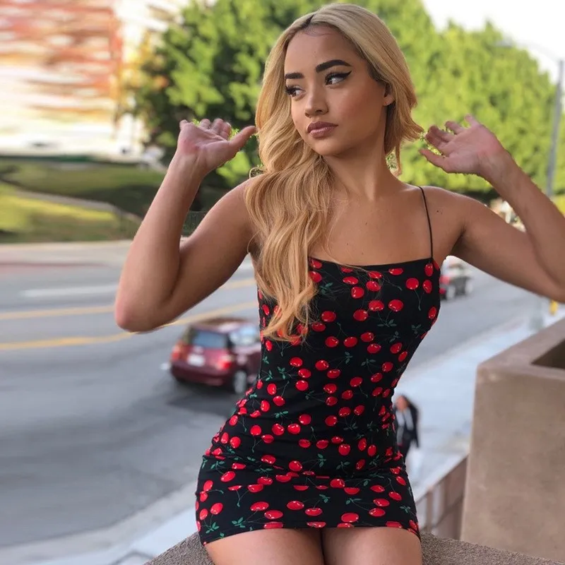 cherry print bodycon dress