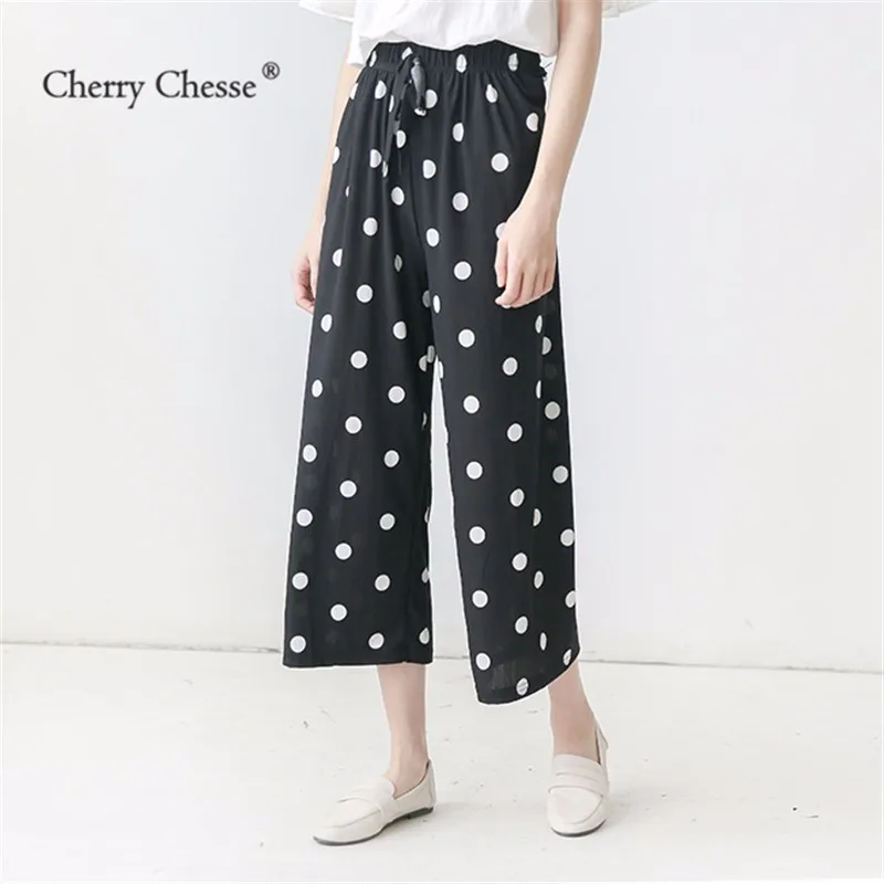 Cherry Chesse в горошек для женщин брюки девочек эластичный пояс прямые летние