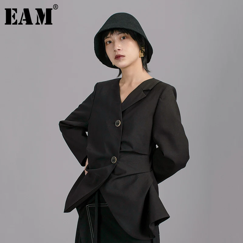 eam Jk030 Longues 2019 Irrégulière Revers Manches Manteau De Nouveau Veste Noir Black Point Hem Mode Plier Printemps Lâche Marée Femmes UxUr8Xq