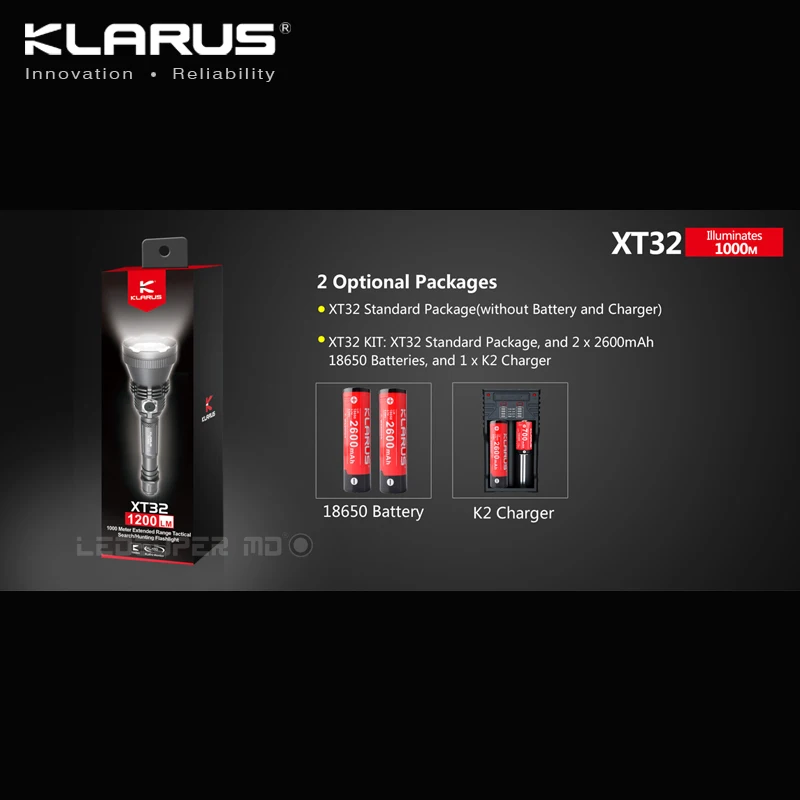 Фонарик KLARUS XT32 CREE XP L HI V3 светодиодный 1200 люмен тактический охотничий прожектор с