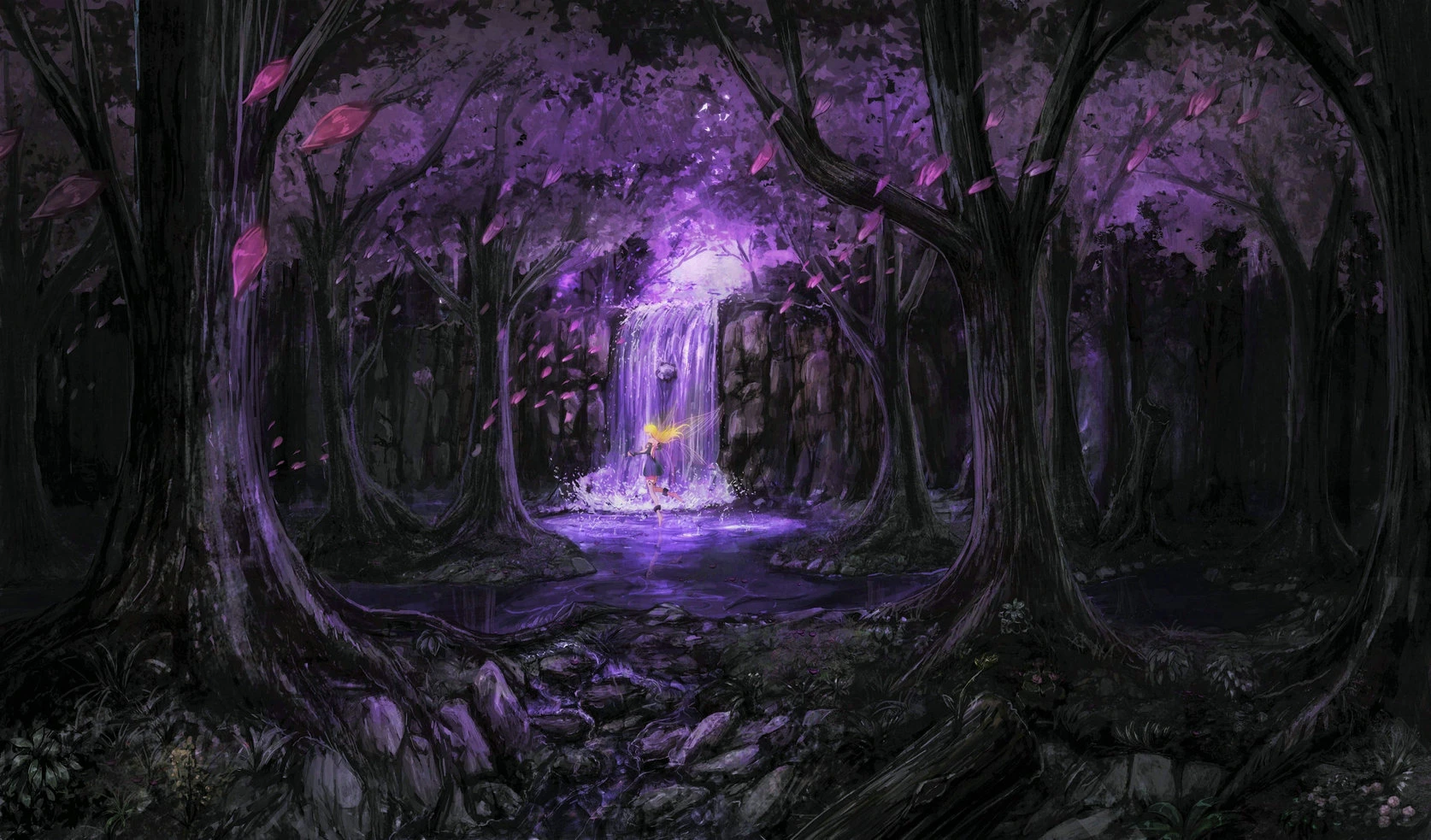 妖精パープルファンタジー魔法の魅惑の森の滝の木の背景コンピュータ印刷パーティーの背景 背景 Aliexpress