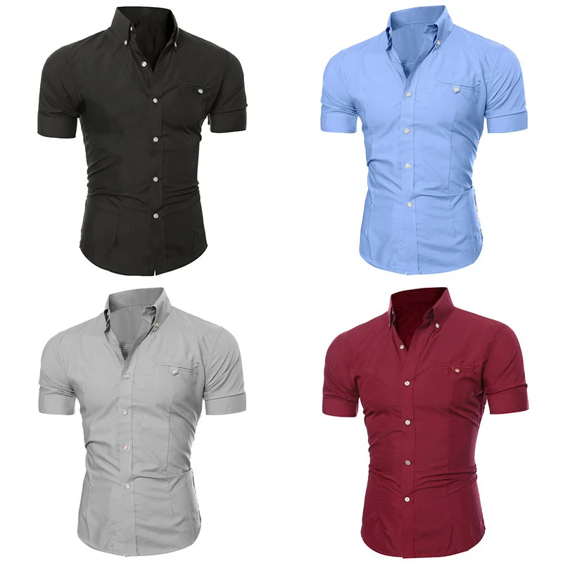 

Men Shirt Brand Classic Solid Short Sleeve Dress Shirts Men's Turn-Down Collar Casual Shirt Summer Plus Size 3XL