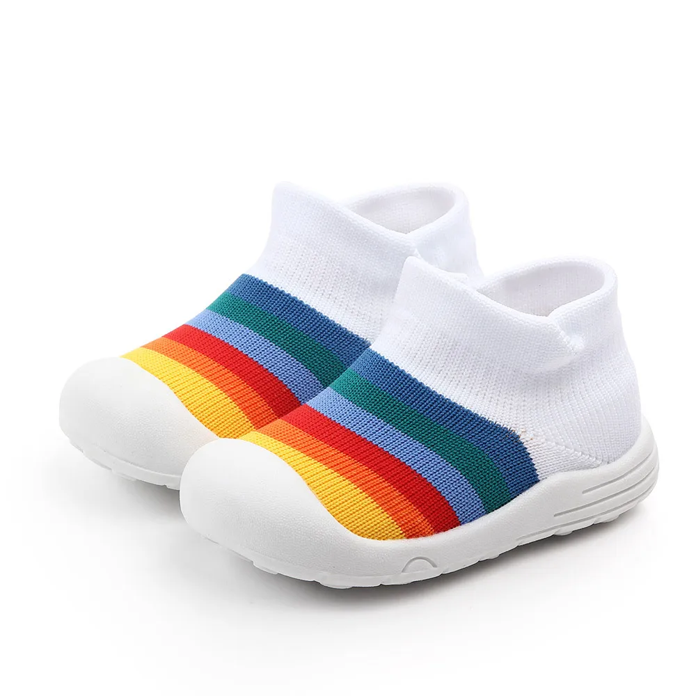 Lovely Baby Girl Boy Casual Cotton First Walkers Shoes Rainbow Color Striped Anti Slip Newborn Baby Boy Crib Shoes