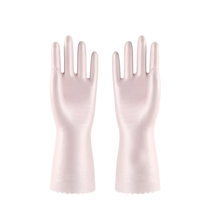 Light Pink Латексная стиральная одежда для мытья посуды Кухня водонепроницаемые противоскользящие домашние теплые плюс бархатные ПВХ флокированные чистящие перчатки - Цвет: Light Pink