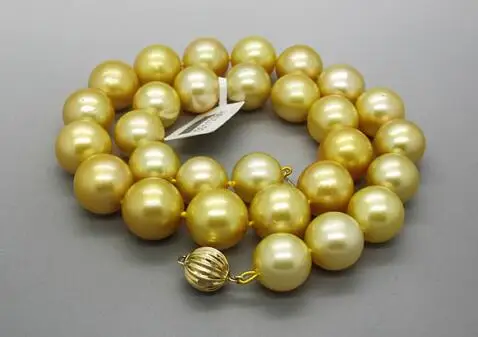 

Jewelry top natural 12-14mm round south seas gold pearl necklace