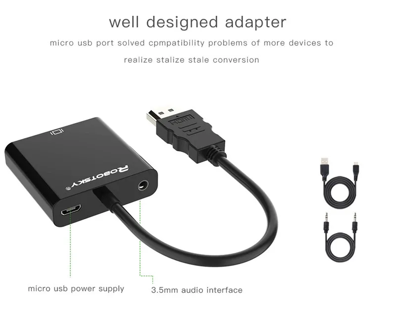 Robotsky HDMI к VGA адаптер цифро-аналоговый av-конвертер кабель для Xbox PS4 ПК ноутбук ТВ коробка к проектору Displayer HD tv