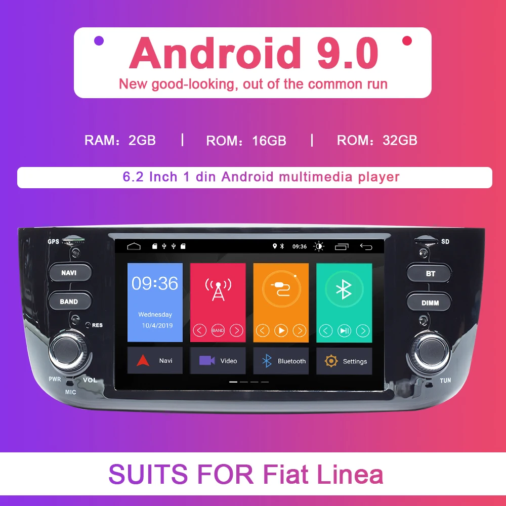 Excellent Xonrich Car Multimedia Player 1 Din Android 9.0 For Fiat/Linea/Punto 2012-2015 GPS DVD Automotivo Radio FM Quad Core DSP USB DVR 3