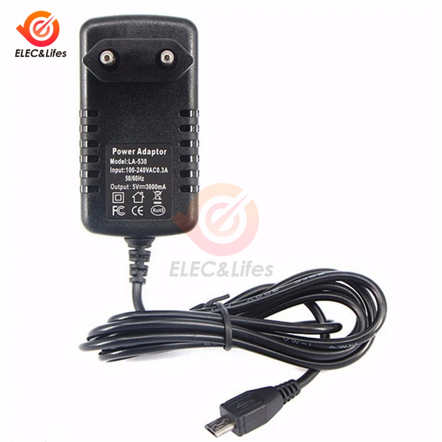 

5V 3A AC-DC Micro USB Power Charger Adapter EU Plug Charger Supply Converter for Power Switching LED Strip Lamp