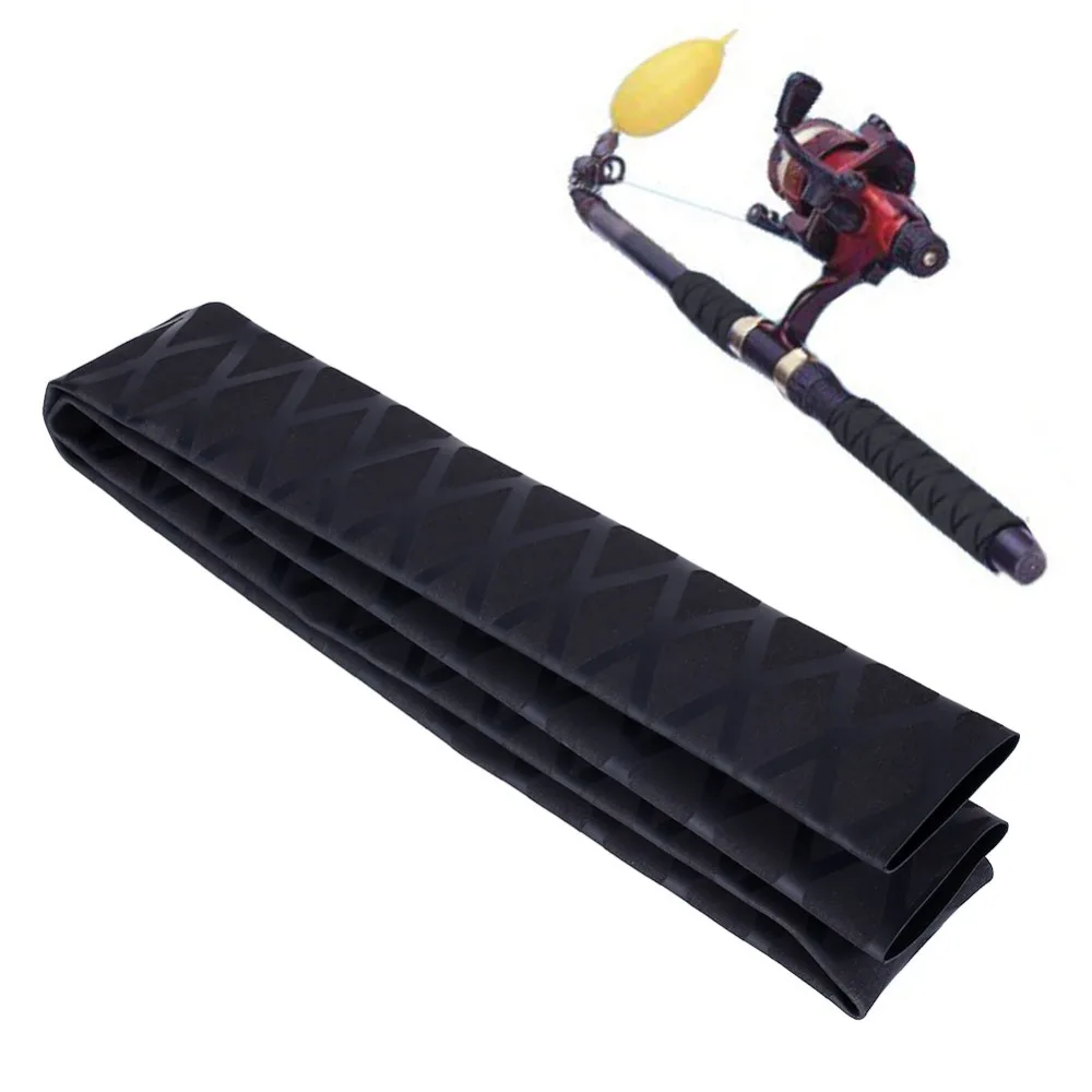 

1m Non Slip Black X Wrap Textured Heat Shrink Tube Grip Fishing Rod Racket Sleeving Handle Elastic Stretch Fishing Accessories