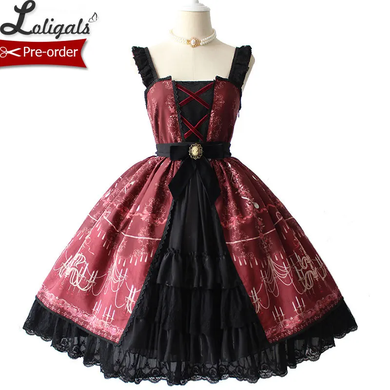 

Chandelier Printed Gothic Lolita JSK Dress with Split Front Halloween Party Dress Pre-order by Alice Girl