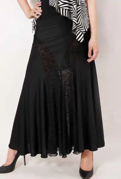 

modern dance lace big flare skirt hem stitching flocking S12067