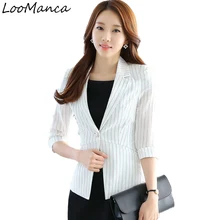 Новинка, женские блейзеры и куртки в полоску, женское тонкое пальто, сезон весна-лето, черный, белый, feminino, пиджак в офисном стиле, Femme, большие размеры