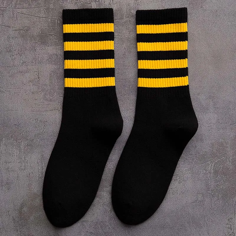 Дикий тренд, спортивные носки в стиле хип-хоп, в полоску, черные, белые, желтые, хлопок, пара, в духе колледжа - Цвет: black