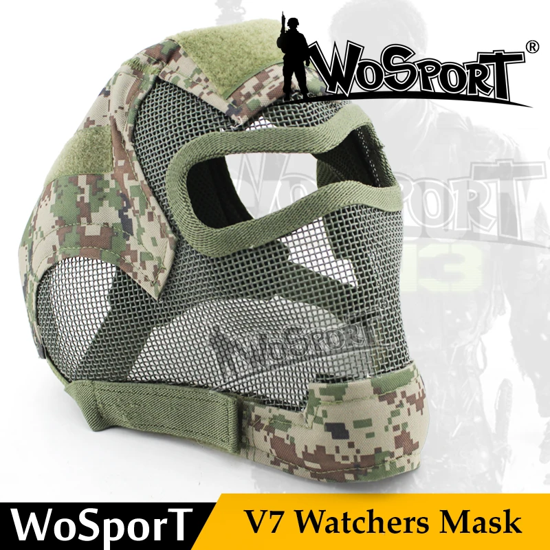 WoSporT Tactical V7 Watchers Full Face Metal Net Mesh Protect Gas Mask Cover Ear for Slingshot Military Cosplay Gun Game Airsoft | Спорт и