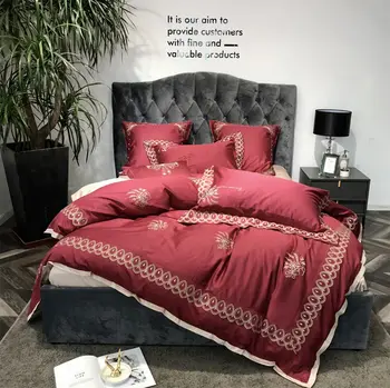 

Luxury vintage bedding set,full queen king florid cotton red geometric double home textile bed sheet pillow case quilt cover
