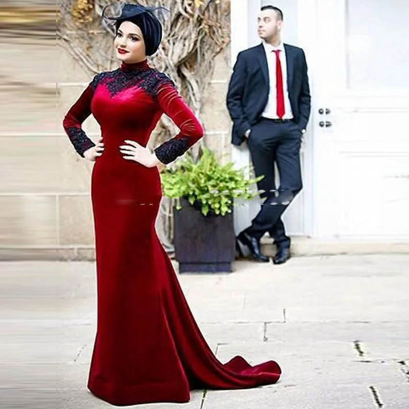 Muslim Evening Dress Mermaid Burgundy Velvet Modest Long Sleeve High Neck Hijab Evening Formal Dresses Vestido Branco 2017 Muslim Evening Dress Evening Formal Dressevening Dress Mermaid Aliexpress