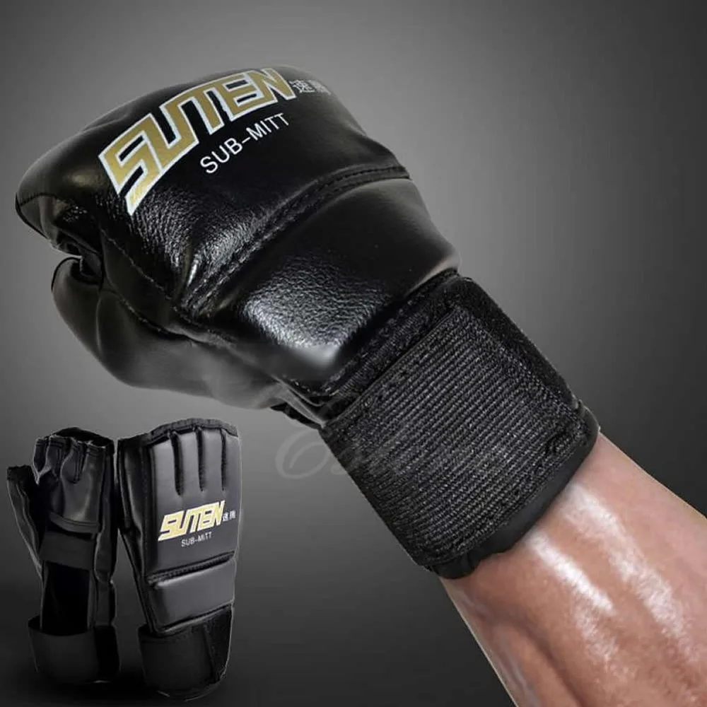 Mens Black Mittens Gloves Muay Thai Half Mitts Gloves Gym MMAin Men's