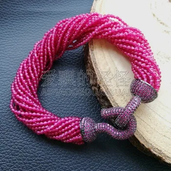 

B100302 8.5" 20 Strands 2mm Fuchsia Bracelet Cz Pave Clasp